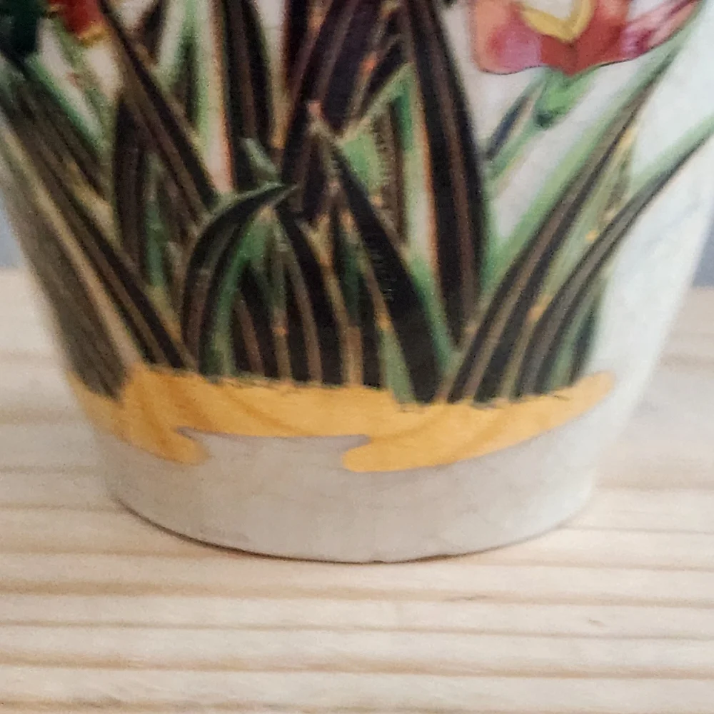 Vintage Japanese Fine Porcelain Vase With Gold Rim, Hummingbird, and Flowers